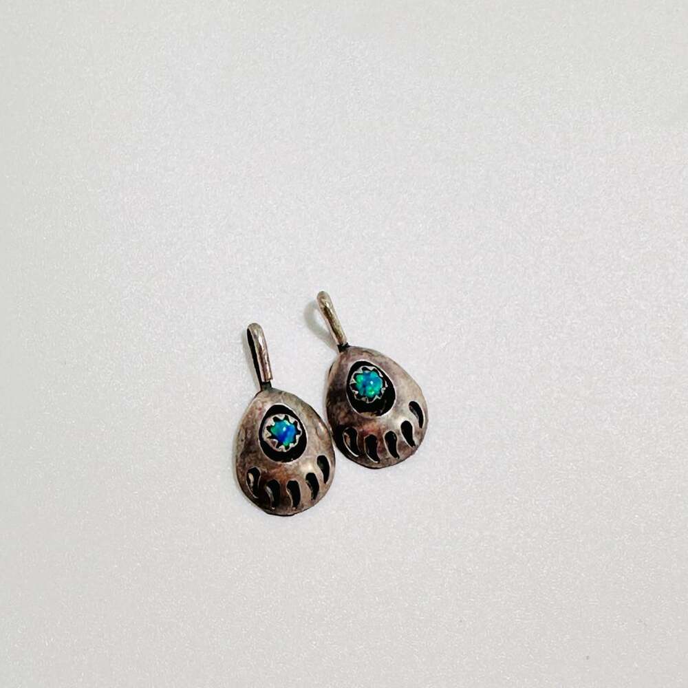 Vintage Southwestern Sterling Silver and Opal Bear Claw Earrings